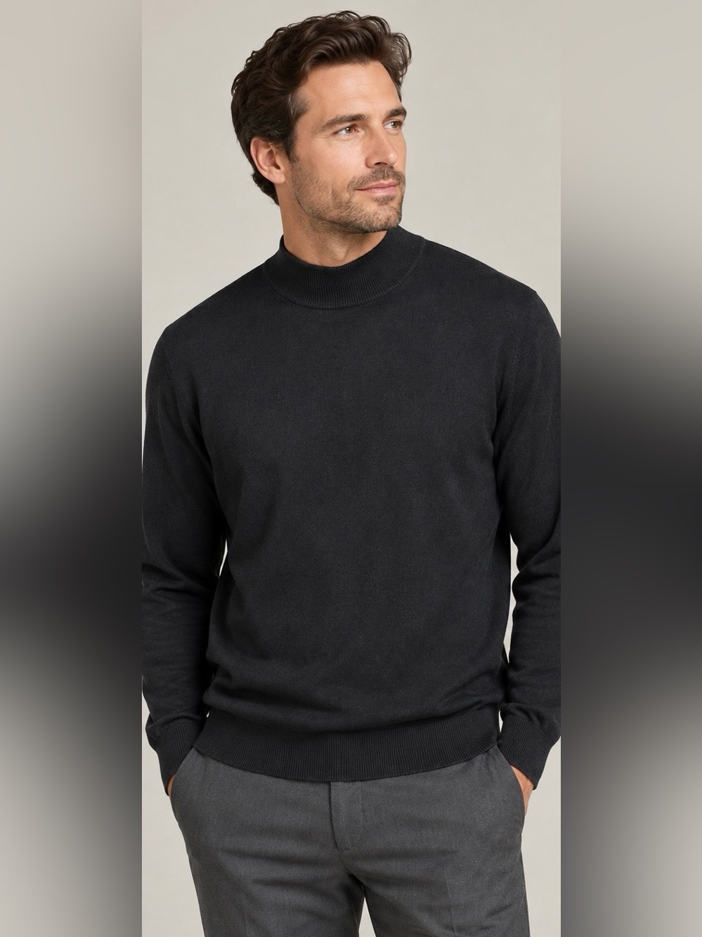 Pronto Uomo Men’s Pullover Silk Cotton Mock Neck Sweater Black NWT Size L